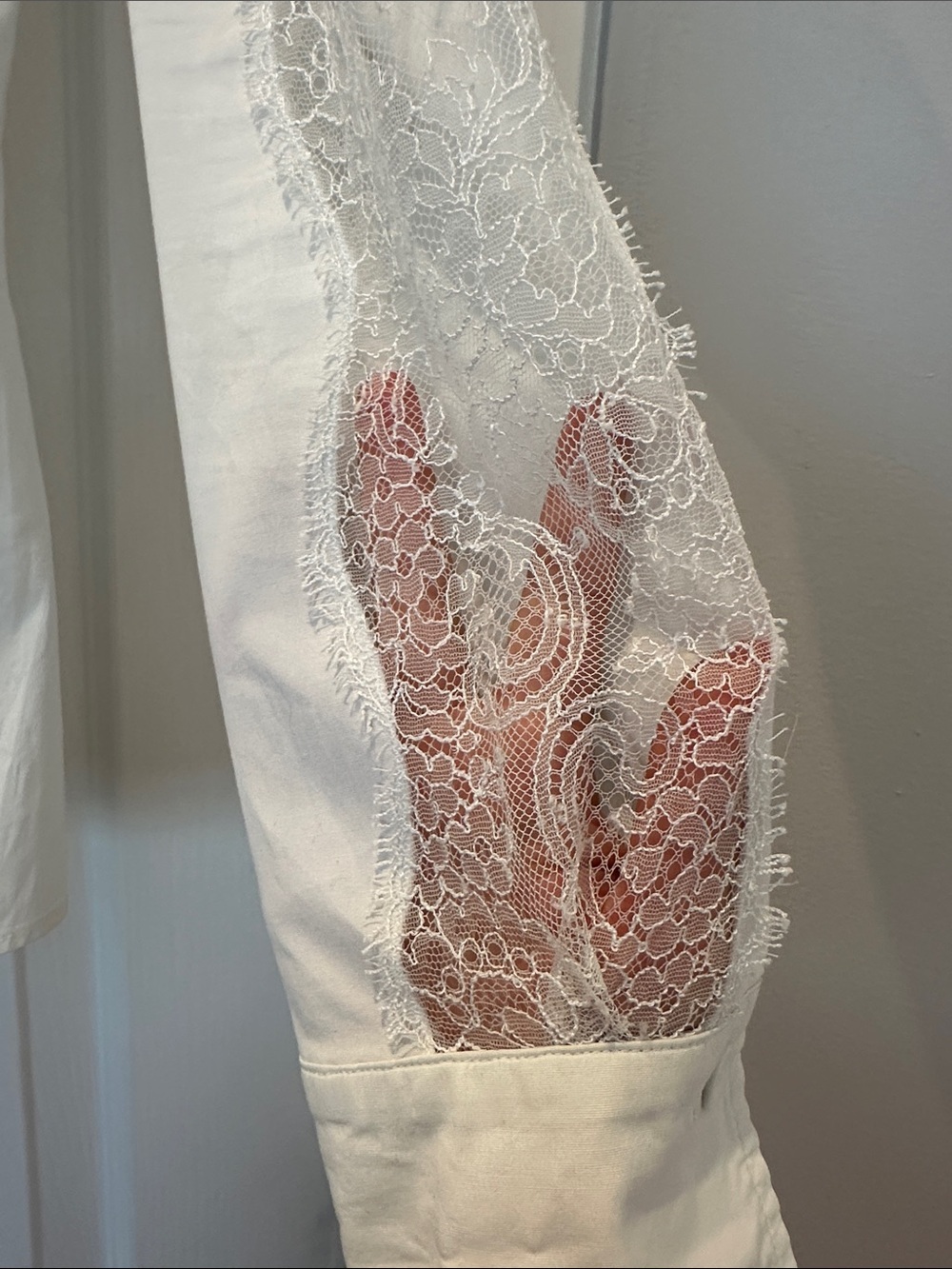 Vintage Valentino White Cotton Button Down Shirt with Lace Panel Detailing - Picture 2 of 7